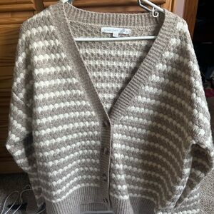 Altar'd State Cream and Tan Oversized Cardigan